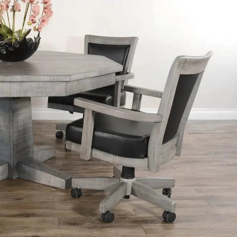 Slat Back Poker Table Set in Weathered Grey Finish and Casters