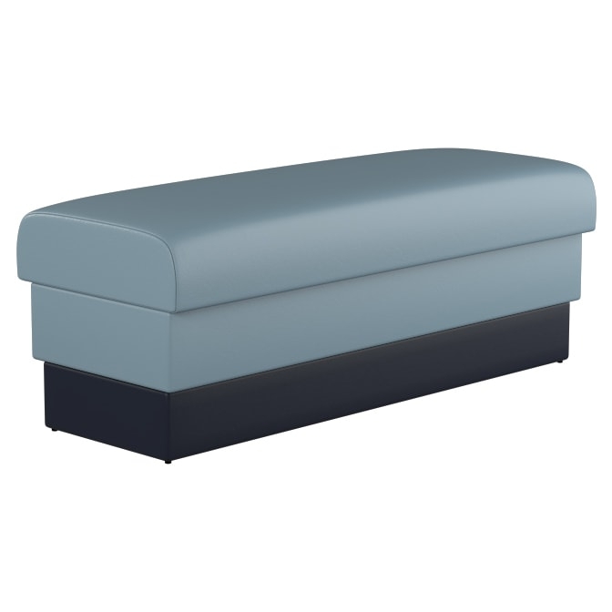 Slate Blue Waiting Bench Recessed Plinth Base Boxy Silhouette Modern