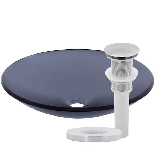 Slate Gray Glass Vessel Sink: Shallow Round Brushed Nickel