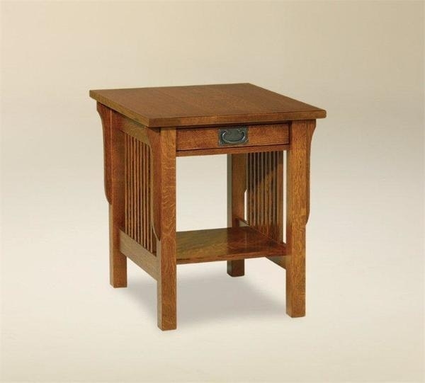 Slatted Wood Side Table Arched Corbel Supports Mission Style