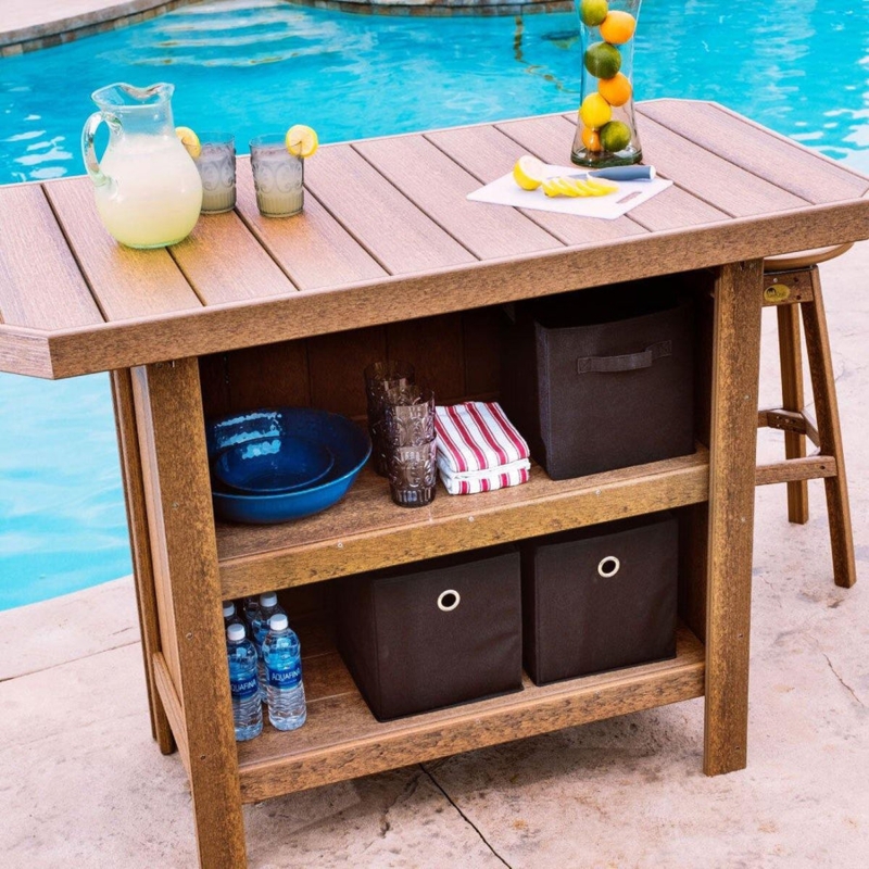 Slatted Wood-Toned Outdoor Bar, Poolside Serving Station