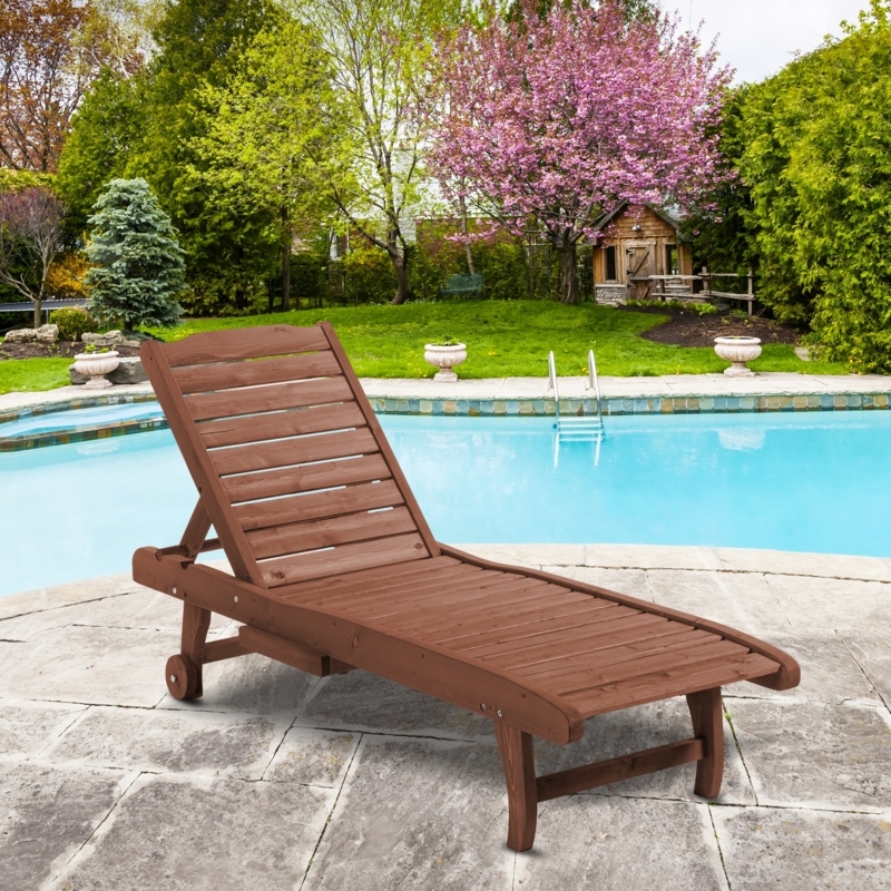 Slatted Wooden Chaise Lounge with Convenient Sliding Side Tray