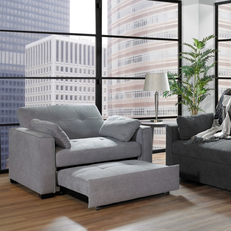 Sleeper Chair Heather Gray with Pull Out Trundle and Caster Wheels