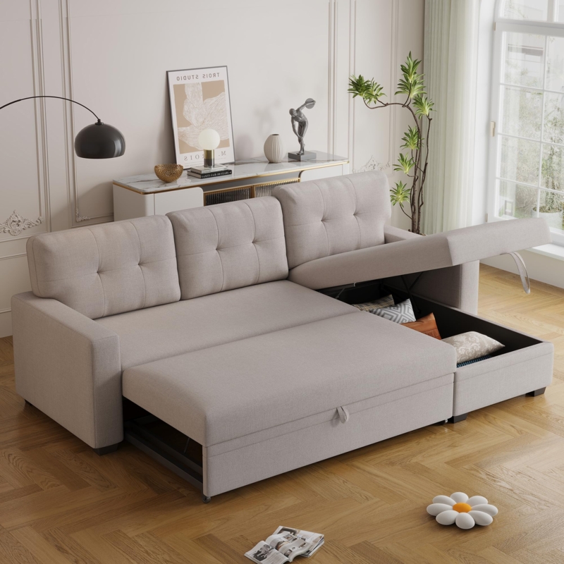 Sleeper Sectional with Tufted Backrest and Storage Chaise