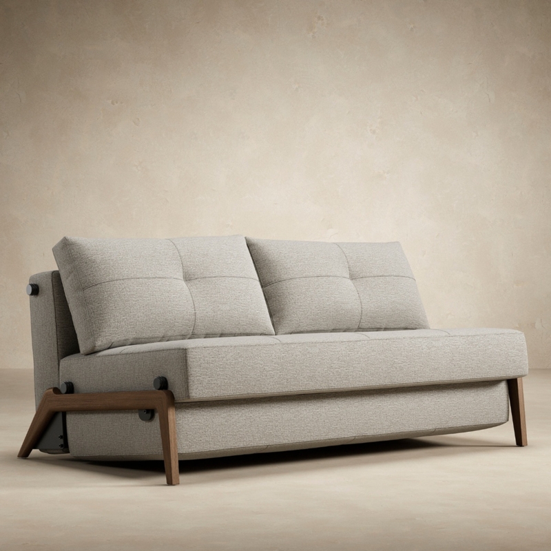 Sleeper Sofa Armless Design with Angular Wood Legs and Grid Tufting