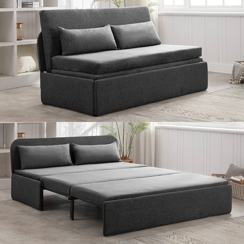 Sleeper Sofa Charcoal Gray Armless Design for Small Space Living