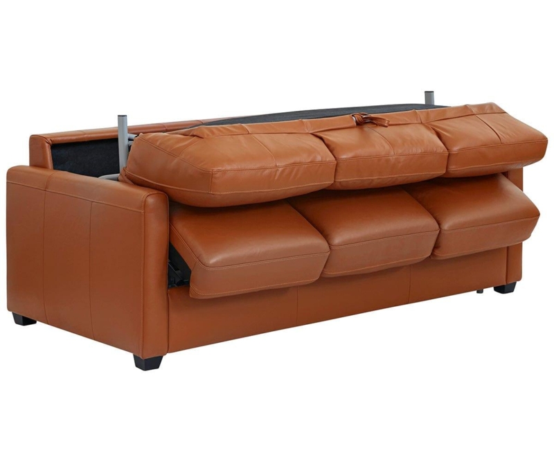 Sleeper Sofa Cognac Brown Leather Like Fold Down Back