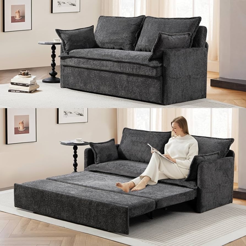 Sleeper Sofa Corduroy Texture Charcoal Grey USB Charging