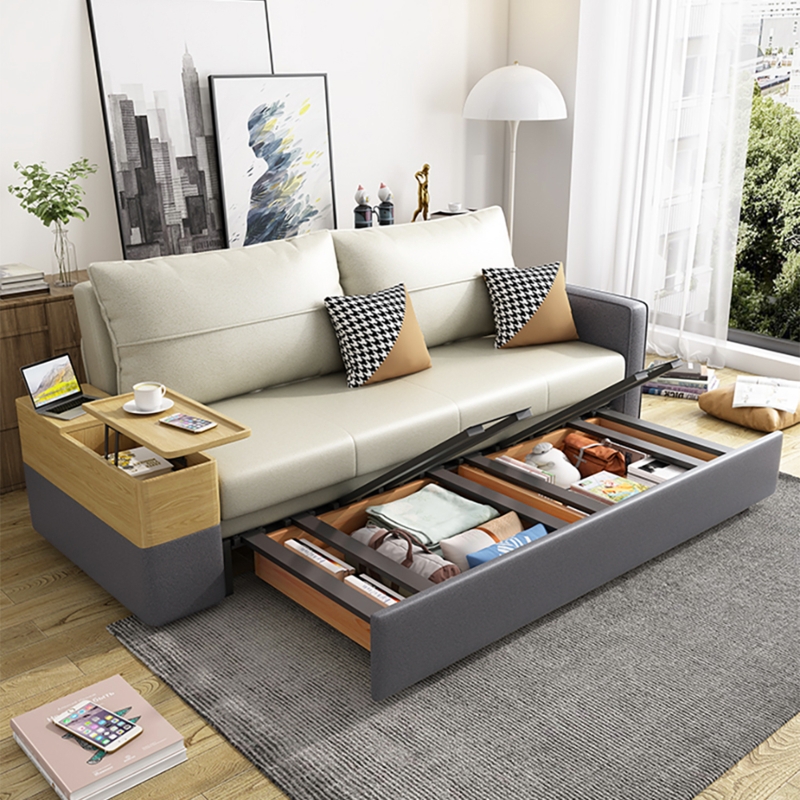 Sleeper Sofa Featuring Lift Top Table and Storage Cubby
