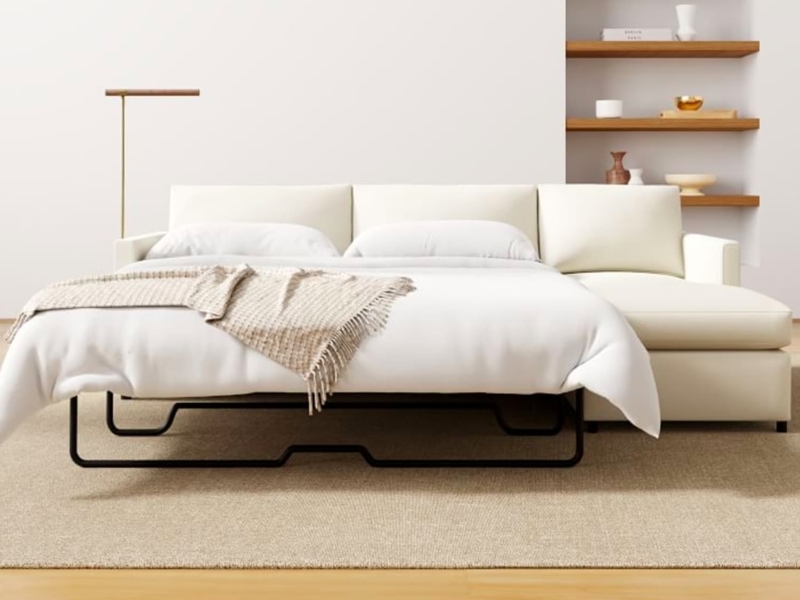 Sleeper Sofa Off White Upholstery With Chaise Lounge