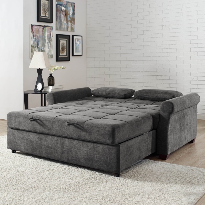 Sleeper Sofa Transitional Charcoal Fabric with Classic Rolled Arms