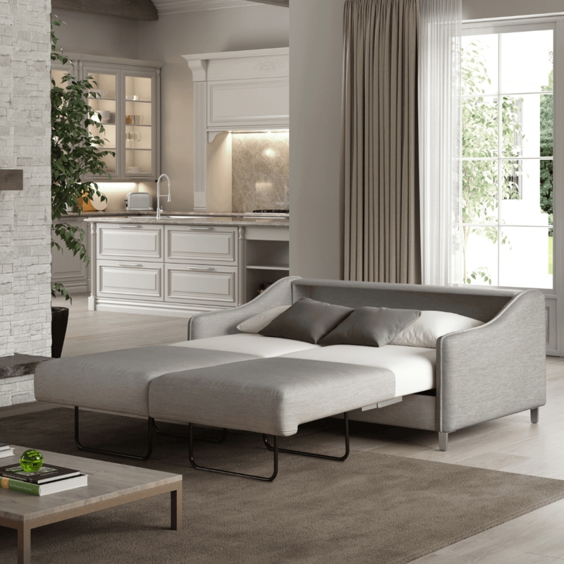 Sleeper Sofa with Textured Weave, Slim Arms and Metal Sled Legs