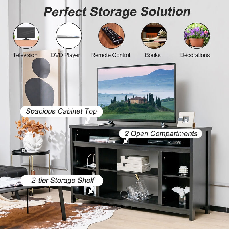 Slickblue 58 inch TV Stand Entertainment Console Center with Adjustable Open Shelves-Black | Mathis Home