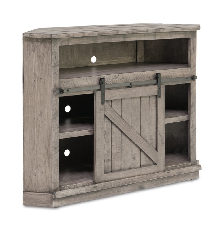 Sliding Barn Door TV Stand: Weathered Grey Corner Media Console