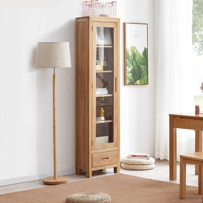 Slim Bookcase, Glass Door, Recessed Handle, Modern Minimalist