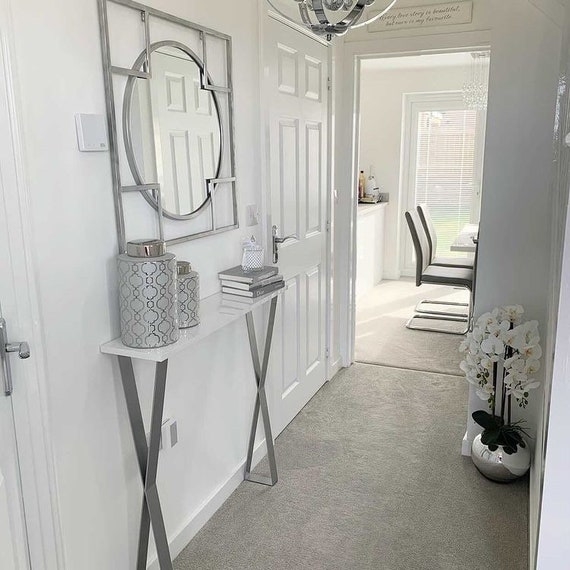 Slim Console Table featuring Silver X-Frame Legs and Gloss Top