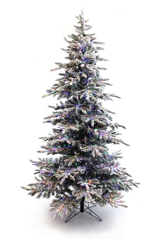 Slim Flocked Christmas Tree with Warm White and Multicolor LEDs