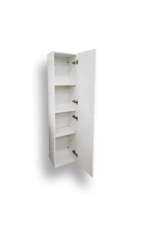 Slim Profile Matte White Linen Cabinet with Adjustable Shelving.