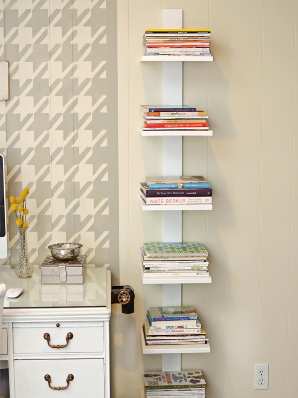 Slim Spine Wall Shelf: Six White Cantilevered Tiers for Modern Storage