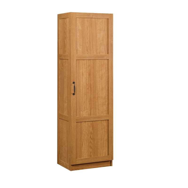 Slim Storage Cabinet in Highland Oak with Recessed Panel