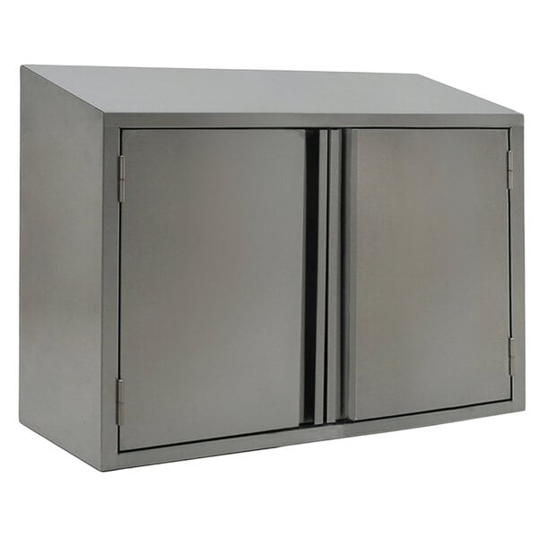 Sloped Top Stainless Steel Wall Cabinet with Double Hinged Doors
