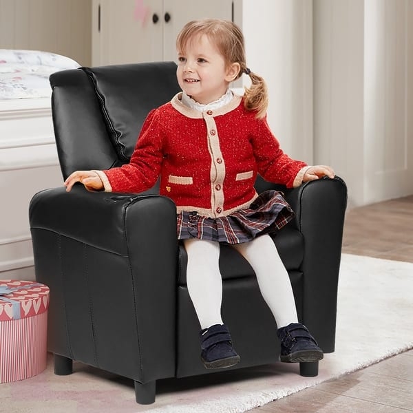 Small Black Accent Chair: Leather-like with Contoured Arms