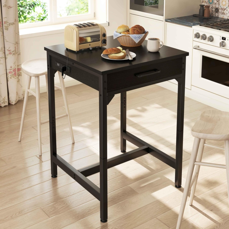 Small Kitchen Table ODK 24x24 Inch Bar Height Table With Power Outlets &  USB Ports - Pub Table With Storage Drawer & Shelf Small Dining Table For 2