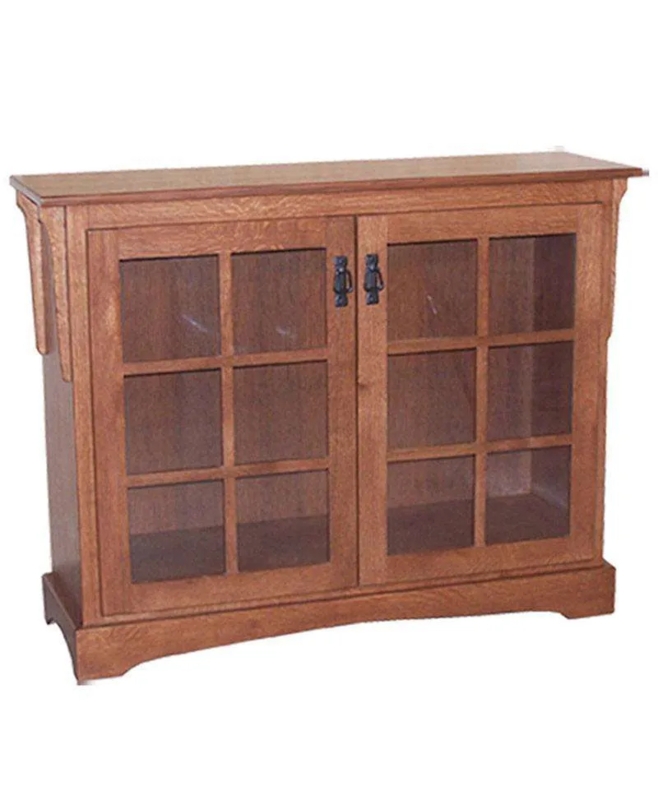 Small Mission Bookcase, Six-Pane Glass, Arched Base, Corbels