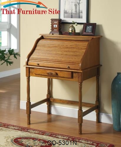 Small Roll Top Desk with Spindled Legs and H-Stretcher