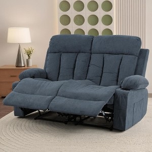 Small Space Reclining Loveseat: Dusty Blue Fabric, Channel Tufting
