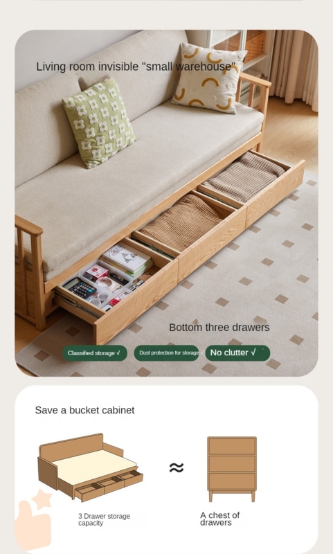 Sofa Bed Daybed with Slatted Armrest and Three Drawers