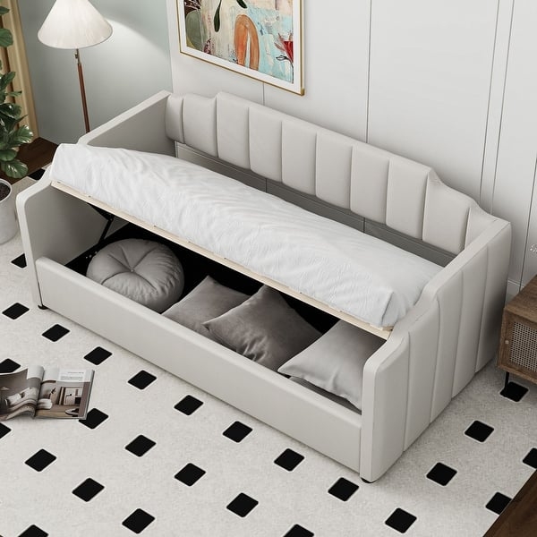Sofa Bed Featuring Channel Tufting and Lift Up Storage
