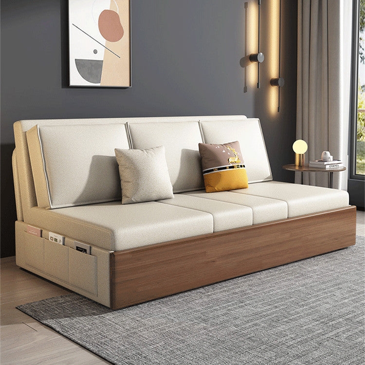 Sofa Bed with Armless Silhouette and Walnut Toned Base