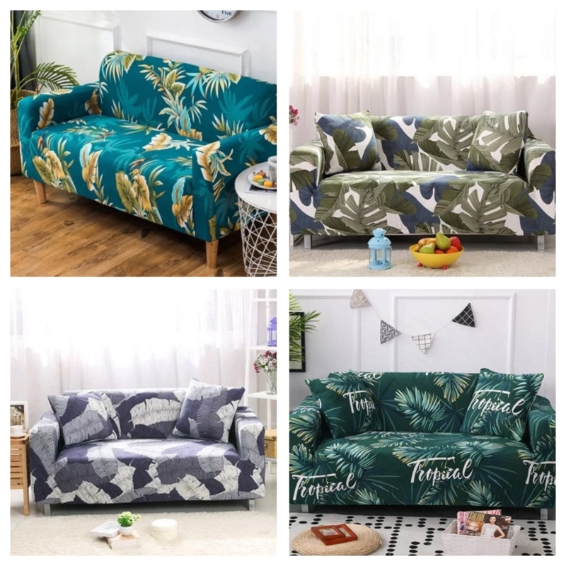 Sofa Cover Forest Green Tropical Leaf Pattern Maximalist Stretch