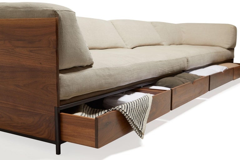 Sofa Daybed Featuring Industrial Metal Frame and Wood Panel
