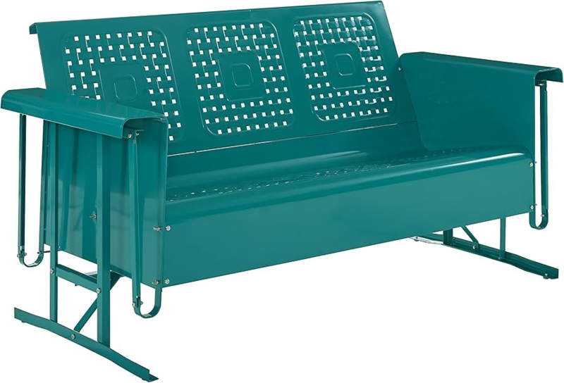 Sofa Glider in Glossy Turquoise with Retro Punched Square Pattern