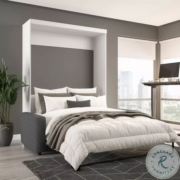 Sofa Murphy Bed Matte White Cabinet Space Saving Design