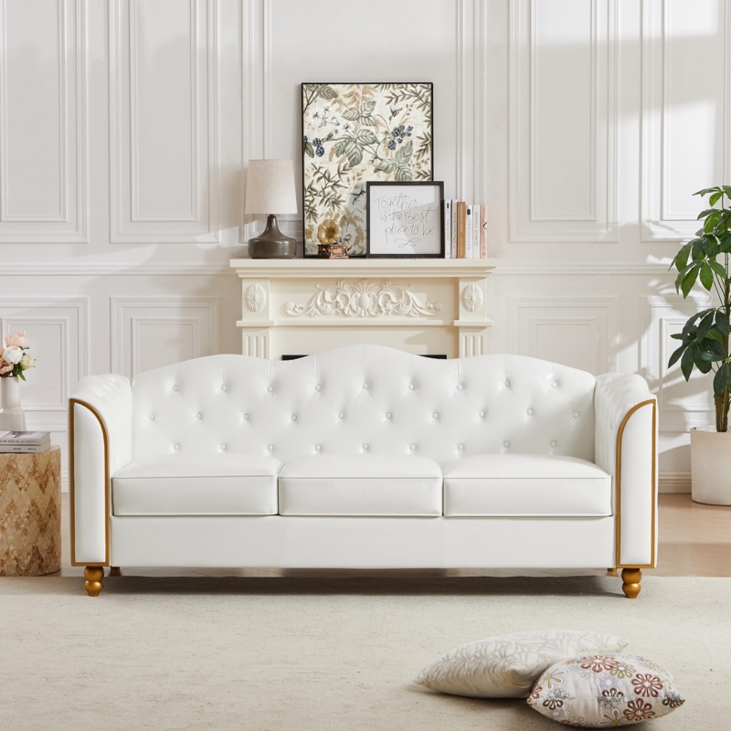 Sofa: Scalloped Back Three Seater with Gold Trim Accents