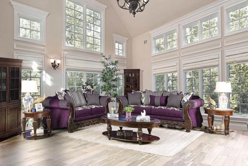 Sofa Set with Ornate Wood Carvings and Traditional Cabriole Legs