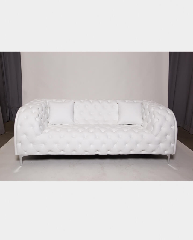 Sofa: Silver Leg Tufted Sofa with Curved Tuxedo Arms and Satin Finish