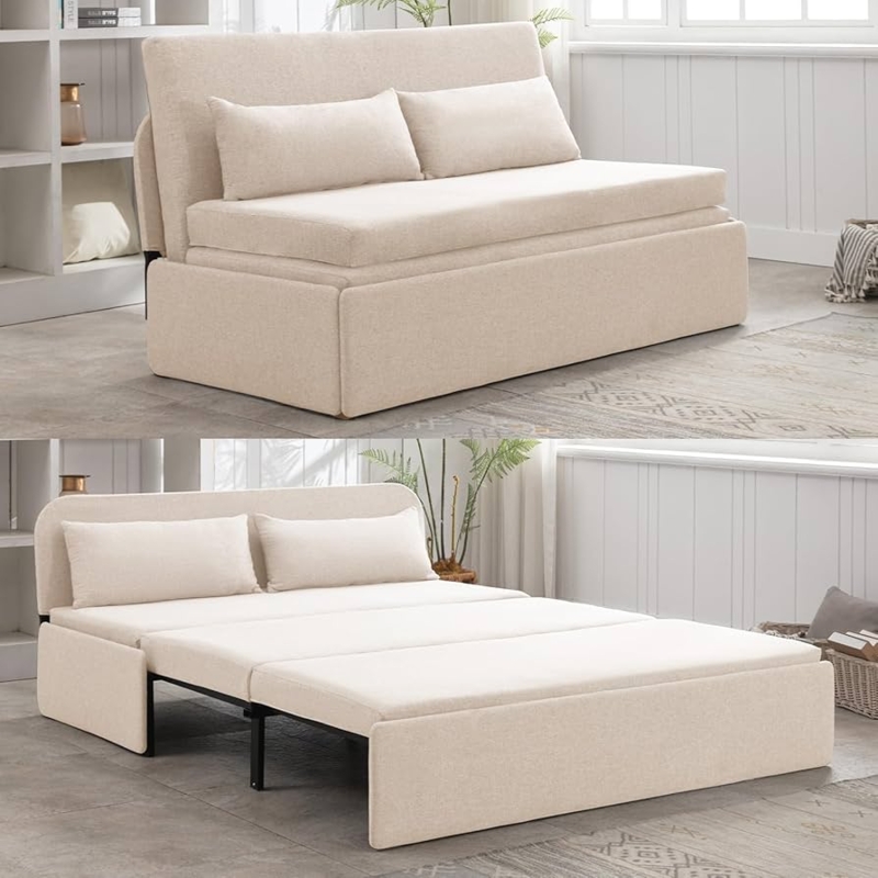 Sofa Sleeper Beige Tri-fold Mattress with Armless Compact Design