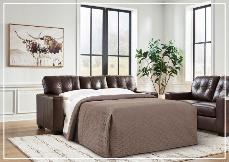 Sofa Sleeper Espresso Leather-Like with Tufted Back and Wide Arms