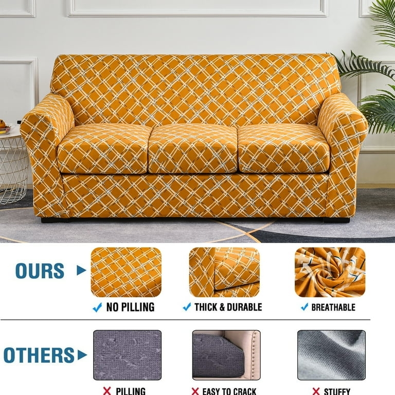 Sofa Slipcover 4 Piece Set Mustard Geometric Individual Cushions