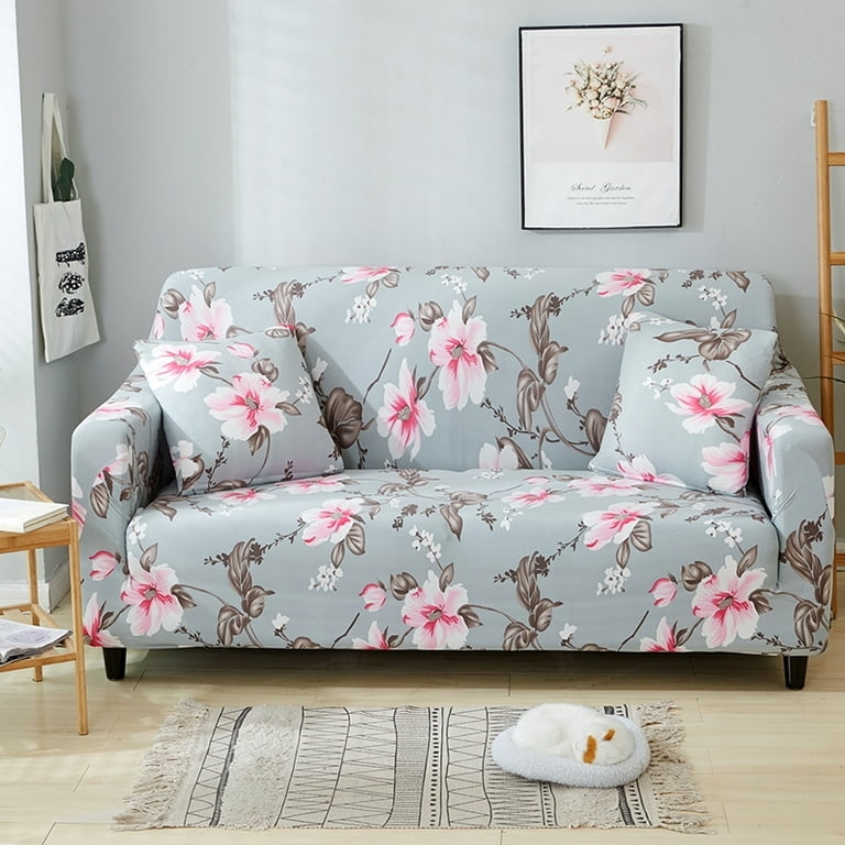 Sofa Slipcover Dusty Blue Botanical Large Lily Print Cottagecore
