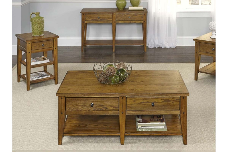 Sofa Table Plank Style Top Golden Oak Finish Tapered Legs