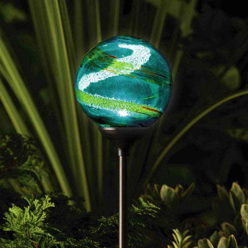Solar Garden Globe Aqua Blue Swirled Pattern Artisan Glass