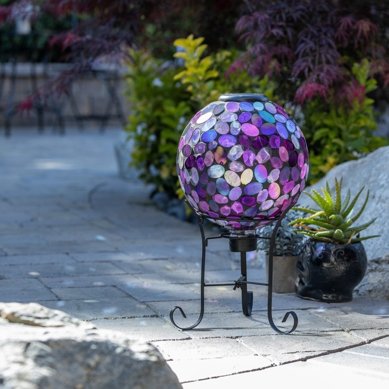 Solar Garden Globe Tripod Base Iridescent Mosaic Scroll Feet