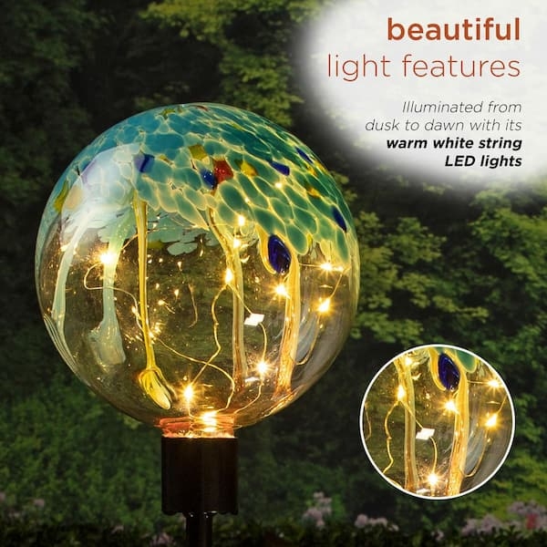 Solar Garden Stake Organic Speckled Pattern Multicolor Glass Orb