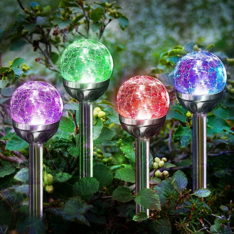 Solar Garden Stake Polished Silver Stakes Cracked Color Changing