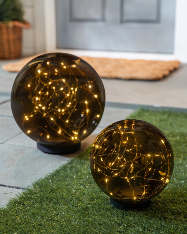 Solar Globe Lights Smoke Gray Tint Fairy String Staggered Set